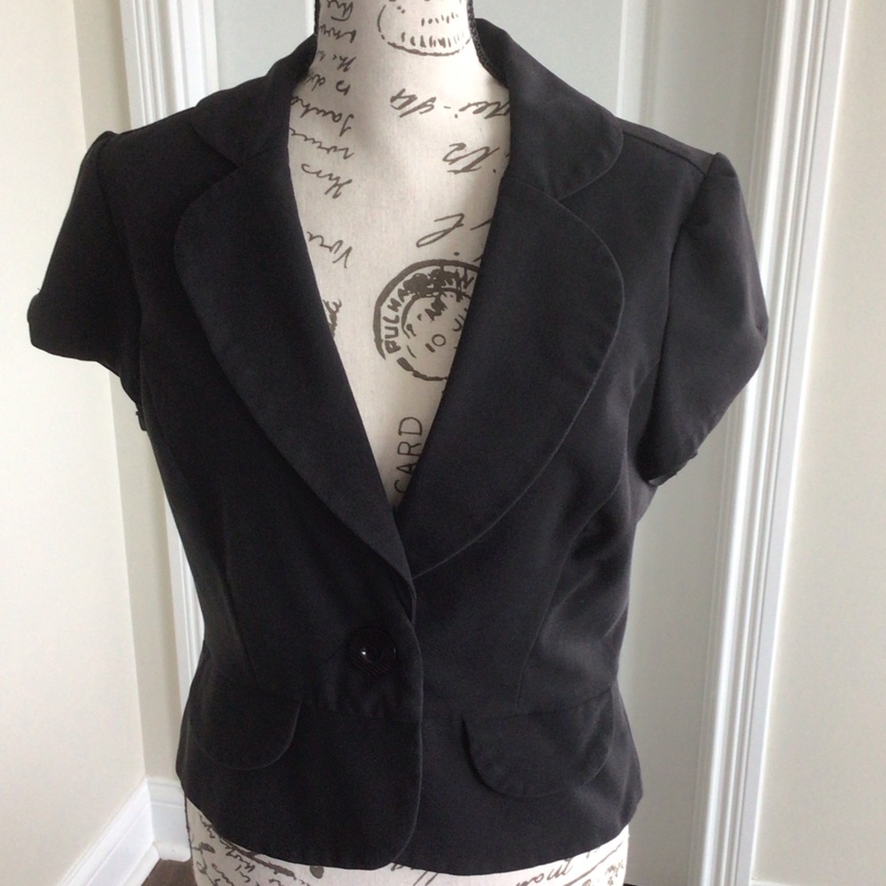 Women’s MKM Designs Black Short Sleeve vintage 80s Blazer faux pockets Sz 10